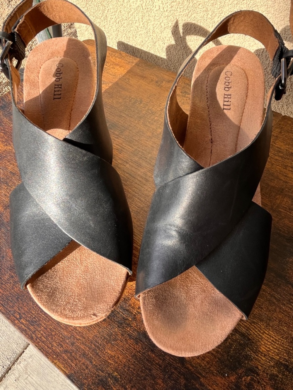 Cobb Hill by New Balance Black Leather Crisscross Slingback Sandals - Picture 10 of 13
